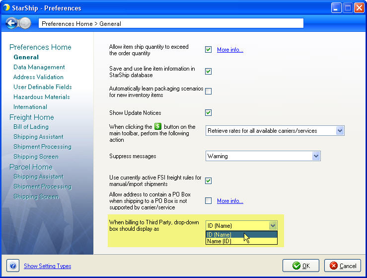 shipping software 3rd party setting